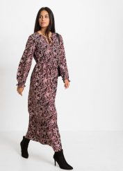 Długa sukienka z nadrukiem. Czarne sukienki bonprix, bez wzorów, bez kołnierzyka, bez ramiączek, maxi. Za 159.99 zł.
