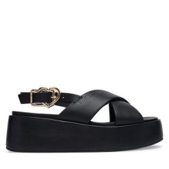 Sandały LOVE MOSCHINO. Czarne sandały Love Moschino, bez wzorów, bez obcasa, na koturnie, bez zapięcia. Za 919.99 zł.
