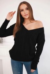 Sweter pleciony z dekoltem V czarny. Czarne swetry KESI, l, bez wzorów, z wełny, bez ramiączek. Za 158.92 zł.