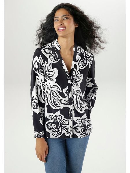 Aniston Bluzka w kolorze czarno-białym rozmiar: 46. Białe bluzki Aniston, bez wzorów, bez kołnierzyka, bez ramiączek. Za 74.45 zł.