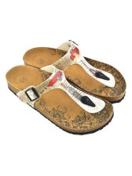 Calceo Japonki w kolorze beżowym ze wzorem rozmiar: 39. Brązowe klapki Calceo, bez wzorów, z materiału, z otwartym noskiem, bez obcasa. Za 165.99 zł.