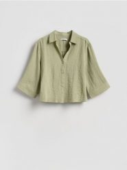 Koszula z wiskozą - jasnozielony. Zielone koszule Reserved, l, bez wzorów, z tkaniny, bez kołnierzyka, bez ramiączek. Za 99.99 zł.