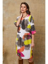 Fleur de Lin Lniana sukienka "Quincy" w kolorze białym ze wzorem rozmiar: XL. Białe sukienki Fleur de Lin, xl, bez wzorów, ze lnu, bez kołnierzyka, bez ramiączek, midi. Za 216.45 zł.