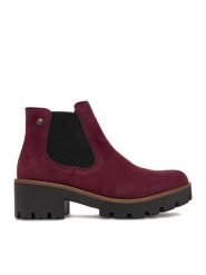 Rieker Botki CEO-79265-30 Bordowy. Czerwone botki Rieker, bez wzorów, ze skóry, bez obcasa, na płaskiej podeszwie, bez zapięcia. Za 399.99 zł.