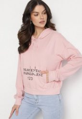 Różowa Casualowa Bluza z Kapturem i Kieszonką Zelotia. Czerwone bluzy Born2be, l, bez wzorów, z jeansu, z kapturem. Za 59.99 zł.