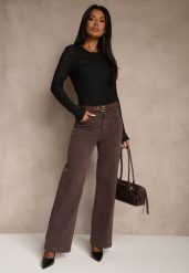 Fioletowe Jeansy Wide Leg High Waist z Bawełny Nelenasa. Fioletowe jeansy Renee, l, bez wzorów, z podwyższonym stanem. Za 109.99 zł.