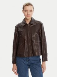 Weekend Max Mara Kurtka skórzana Berbice 2525446021 Brązowy Regular Fit. Brązowe kurtki Weekend Max Mara, bez wzorów, ze skóry, bez kaptura. Za 2,959.00 zł.