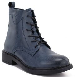 Skórzane botki damskie workery niebieskie Sergio Leone 25172-S. Niebieskie botki Sergio Leone, bez wzorów, ze skóry, bez obcasa, bez zapięcia. Za 209.99 zł.