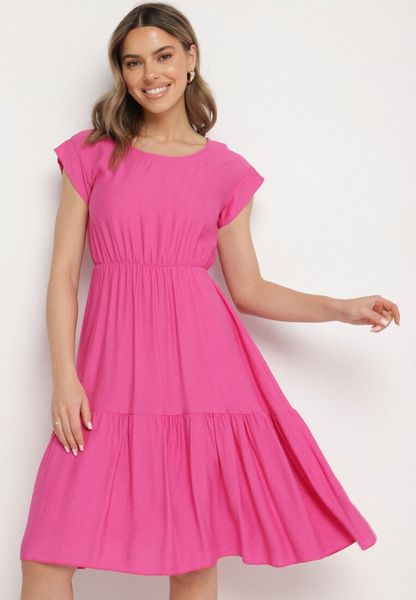 Fuksjowa Wiskozowa Sukienka o Rozkloszowanym Kroju Lizena. Czerwone sukienki Born2be, na co dzień, na lato, bez wzorów, z wiskozy, klasyczne, bez kołnierzyka, bez ramiączek, midi, rozkloszowane. Za 69.99 zł.