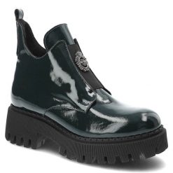 Zielone Botki Lemar Damskie Eleganckie Obuwie na Jesień. Zielone botki Lemar, na jesień, bez wzorów, z lakierowanej skóry, bez obcasa, bez zapięcia. Za 359.00 zł.