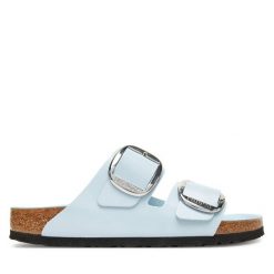 Klapki Birkenstock. Niebieskie klapki Birkenstock, bez wzorów, bez obcasa. Za 719.99 zł.