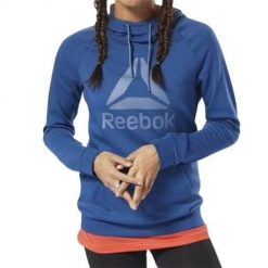 Bluza sportowa damska Reebok D95470. Niebieskie bluzy Reebok, l, bez wzorów, z materiału, z kapturem. Za 246.00 zł.