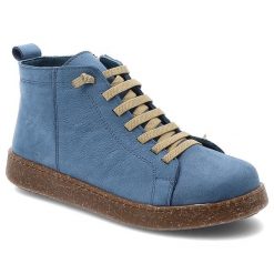 Trzewiki damskie Ravini o sznurowanym fasonie z wysoką cholewką i grubą podeszwą niebieskie, 8905 Blue Nubuck. Niebieskie botki Ravini, bez wzorów, z jeansu, przed kolano, bez obcasa, bez zapięcia. Za 296.99 zł.