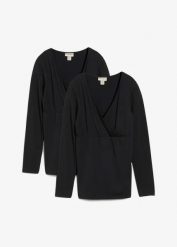 Koszulka ciążowa i do karmienia piersią z bawełny organicznej 2 w 1 (zestaw 2 szt.). Czarne bluzki bonprix, bez wzorów, z bawełny, bez kołnierzyka, moda ciążowa, bez ramiączek. Za 179.99 zł.