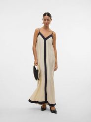 Vero Moda Sukienka w kolorze beżowo-czarnym rozmiar: M. Brązowe sukienki Vero Moda, m, bez wzorów, bez kołnierzyka, bez ramiączek, maxi. Za 153.71 zł.