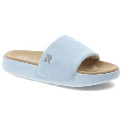 Niebieskie Klapki Rieker Stylowe Płaskie Damskie. Niebieskie klapki Rieker, bez wzorów, bez obcasa, na płaskiej podeszwie. Za 249.00 zł.