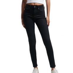 Damskie jeansy skinny z wysoką talią Superdry Vintage. Czarne jeansy Superdry, s, z aplikacjami, z podwyższonym stanem. Za 368.45 zł.