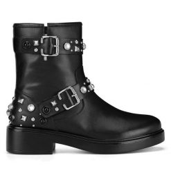 Botki Eva Minge. Czarne botki Eva Minge, bez wzorów, bez obcasa, na płaskiej podeszwie, bez zapięcia. Za 289.99 zł.