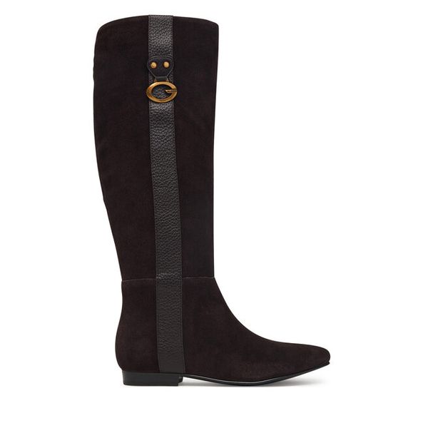 Kozaki Guess. Brązowe kozaki Guess, bez obcasa, na płaskiej podeszwie, bez zapięcia. Za 824.99 zł.