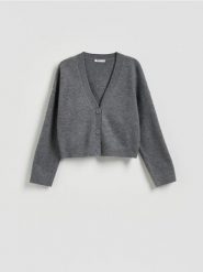 Rozpinany kardigan - szary. Szare kardigany Reserved, l, bez wzorów, z dzianiny. Za 139.99 zł.