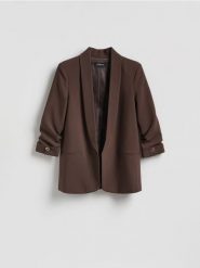 Marynarka z dodatkiem wiskozy - ciemnobrązowy. Brązowe marynarki i żakiety Reserved, l, bez wzorów, z tkaniny. Za 199.99 zł.