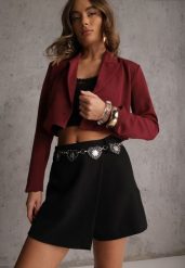 Czarne Spódnico-Szorty z Metalicznymi Sercami przy Łańcuszku Meztila. Czarne szorty Renee, bez wzorów. Za 109.99 zł.