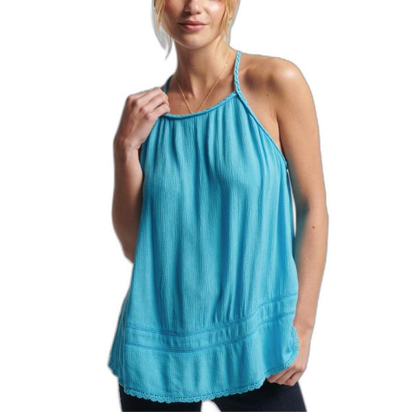 Bluzka sportowa damska SuperDry Vintage Beach Cami Top. Niebieskie koszulki sportowe Superdry, bez wzorów, z wiskozy, bez ramiączek. W wyprzedaży za 95.00 zł.