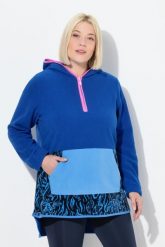 Damskie Bluza z kapturem polar szerokie kolorowe pasy kaptur długi rękaw. Niebieskie bluzy Ulla Popken, plus size, bez wzorów, z elastanu, z kapturem. Za 279.99 zł.