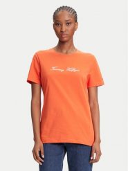 Tommy Hilfiger T-Shirt Script WW0WW45746 Pomarańczowy Regular Fit. Brązowe t-shirty TOMMY HILFIGER, l, bez wzorów, z bawełny, bez kołnierzyka, bez ramiączek. Za 169.99 zł.
