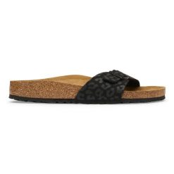 Birkenstock Madrid SYN Black Klapki damskie. Czarne klapki Birkenstock, bez wzorów, z jeansu, bez obcasa. Za 369.99 zł.