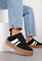 Czarne Sneakersy Typu Kultowe Tenisówki na Niskiej Platformie Tulafia. Czarne obuwie sportowe Renee, bez zapięcia, tenisowe. Za 99.99 zł.