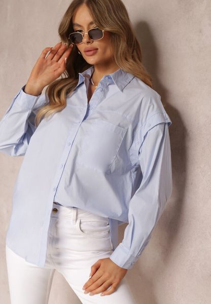 Niebieska Koszula z Odpinanymi Rękawami i Kołnierzykiem Niyeli. Niebieskie koszule Renee, l, bez wzorów, klasyczne, bez kołnierzyka, bez ramiączek. Za 139.99 zł.