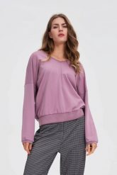 Bluza z bawełny różowa. Czerwone bluzy MOODO, l, bez wzorów, z bawełny, bez kaptura. Za 99.99 zł.