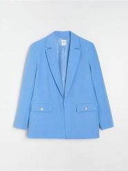 Marynarka - niebieski. Niebieskie marynarki i żakiety Sinsay, l, bez wzorów. Za 59.99 zł.