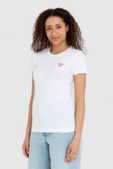GUESS Biały t-shirt Mini Triangle Tee. Białe t-shirty Guess, s, z aplikacjami, bez kołnierzyka, bez ramiączek. W wyprzedaży za 82.49 zł.