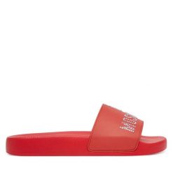 Klapki LOVE MOSCHINO. Czerwone klapki Love Moschino, bez wzorów, bez obcasa. Za 649.99 zł.