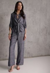 Niebieski Komplet z Wiskozą Bawełną i Lnem Wiązana Koszula i Szerokie Spodnie Ravisela. Niebieskie koszule Renee, l, bez wzorów, z bawełny, bez kołnierzyka, bez ramiączek. Za 229.99 zł.