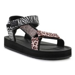Sandały D.Franklin Forest High Strips Animal Print DFSH404002-ABLA czarne. Czarne sandały bez wzorów, bez obcasa, bez zapięcia. Za 287.72 zł.
