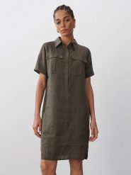 Someday Lniana sukienka w kolorze khaki rozmiar: 40. Brązowe sukienki someday., na co dzień, bez wzorów, ze lnu, bez kołnierzyka, bez ramiączek, midi, proste. Za 254.74 zł.