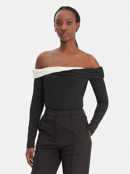 KARL LAGERFELD Bluzka B1W17009 Czarny Slim Fit. Czarne bluzki KARL LAGERFELD, l, bez wzorów, bez kołnierzyka, bez ramiączek. Za 432.99 zł.