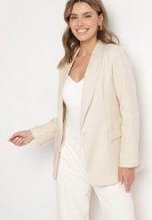 Beżowa Marynarka Ozdobiona Imitacją Kieszeni Sovzedi. Brązowe marynarki i żakiety Born2be, l, bez wzorów, z jeansu, eleganckie. Za 89.99 zł.