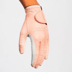 Rękawica do golfa damska Inesis Soft 500 dla praworęcznych. Czerwone rękawiczki INESIS, bez wzorów, ze skóry, sportowe. Za 49.99 zł.