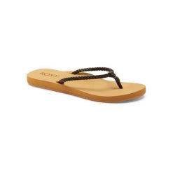 Klapki plażowe dla Kobiety COSTAS. Brązowe klapki Roxy, bez wzorów, ze skóry, bez obcasa. Za 89.99 zł.