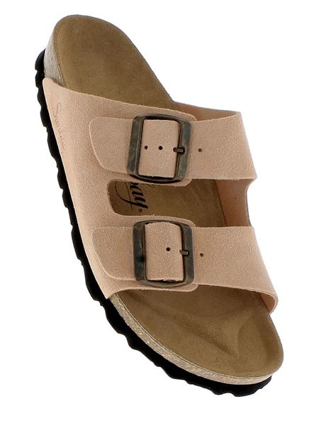 Sunbay Skórzane klapki "Trefle" w kolorze jasnoróżowym rozmiar: 42. Różowe klapki Sunbay, bez wzorów, ze skóry, z otwartym noskiem, bez obcasa. Za 149.31 zł.