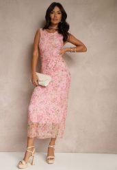 Różowa Sukienka Typu Bodycon w Kwiatowy Wzór Melavela. Czerwone sukienki Renee, na spotkanie biznesowe, s, bez wzorów, klasyczne, bez kołnierzyka, bez ramiączek, maxi, bodycon. Za 89.99 zł.
