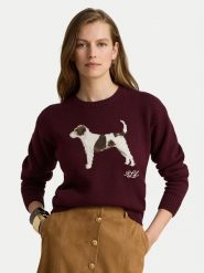 LAUREN RALPH LAUREN Sweter 200B27844001 Bordowy Relaxed Fit. Czerwone swetry Lauren Ralph Lauren, l, bez wzorów, z bawełny, bez ramiączek. Za 1,018.99 zł.