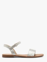 Srebrne sandały damskie płaskie. Szare sandały Ryłko, bez wzorów, ze skóry, bez obcasa, na płaskiej podeszwie, bez zapięcia. Za 249.99 zł.