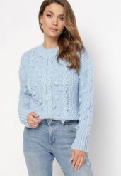 Niebieski Sweter z Wełną i Bawełną Ozdobiony Grubym Splotem Numike. Niebieskie swetry Born2be, na jesień, l, bez wzorów, z bawełny, bez ramiączek. Za 89.99 zł.