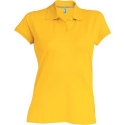 Damska koszulka polo z krótkim rękawem Kariban. Żółte koszulki polo KARIBAN, bez wzorów, z bawełny, bez kołnierzyka, bez ramiączek. Za 129.50 zł.