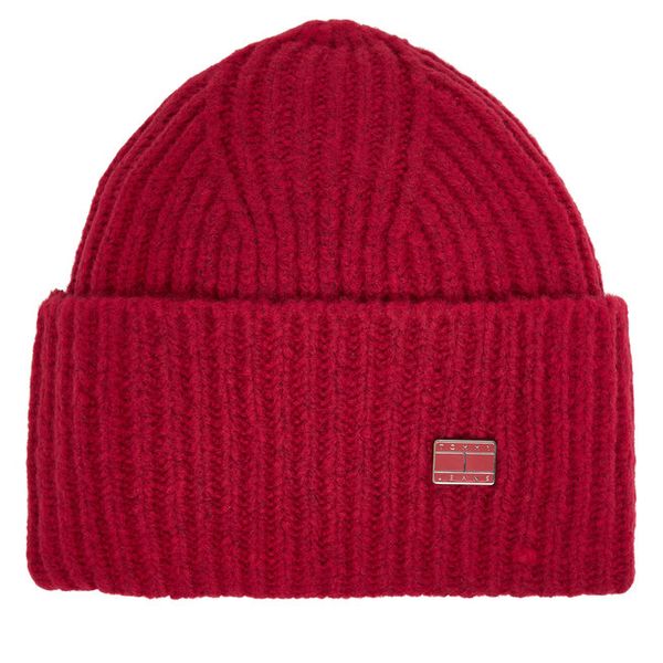 Czapka Tommy Jeans. Czerwone czapki Tommy Jeans, bez wzorów, z jeansu. Za 199.99 zł.